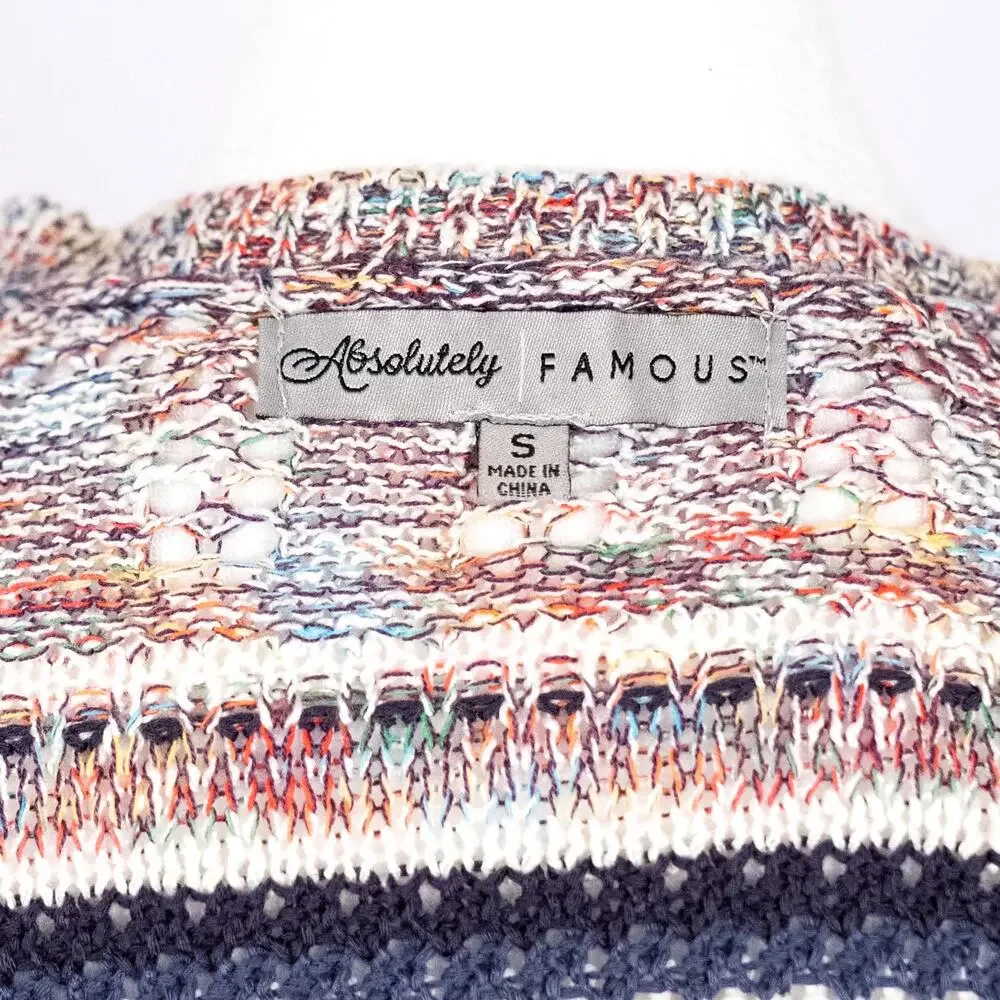 Absolutely Famous Open-Knit Cardigan SZ SMALL Beach Casual Coastal Rainbow Boho